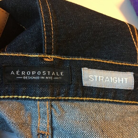 Aeropostale Jeans Mens Size 38 Straight Button Fly Dark Wash Whiskering - Picture 12 of 13